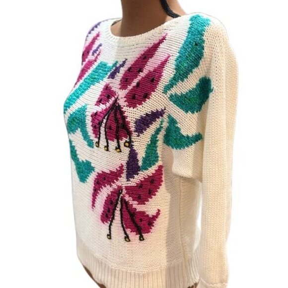 VINTAGE 1980s LQ Knitwear Hand Loomed Vibrant Sweater – Size Large - Picture 3 of 9